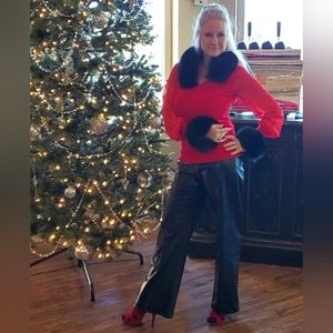 Black Fox Fur Wrist Cuffs & Collar Set New